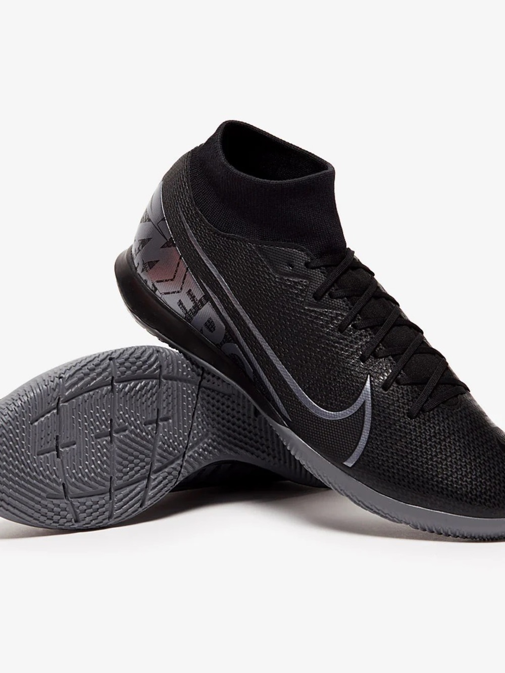 Nike Black Indoor Soccer Shoes with Grey Sole and Swoosh